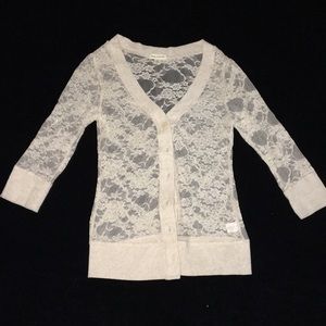 EUC Lace Oatmeal colored cardigan - Size Medium